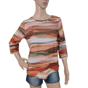 NorthStyle Earthtone Boho Textured Wave Knit Top - 3/4 Sleeve Size Small